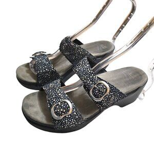 Dansko Sophie Black Shagreen Open Toe Wedge Sandals Sz 8M